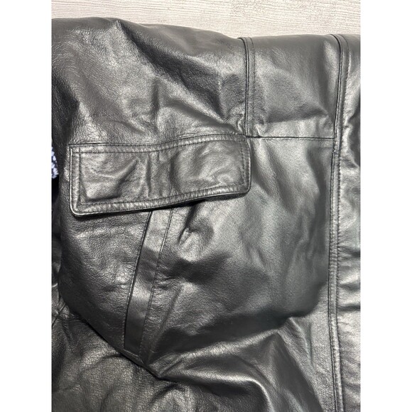 Veranesi Women's Genuine Leather Coat 28W Plus Black Faux Fur Lined Hood Parka - Picture 14 of 16